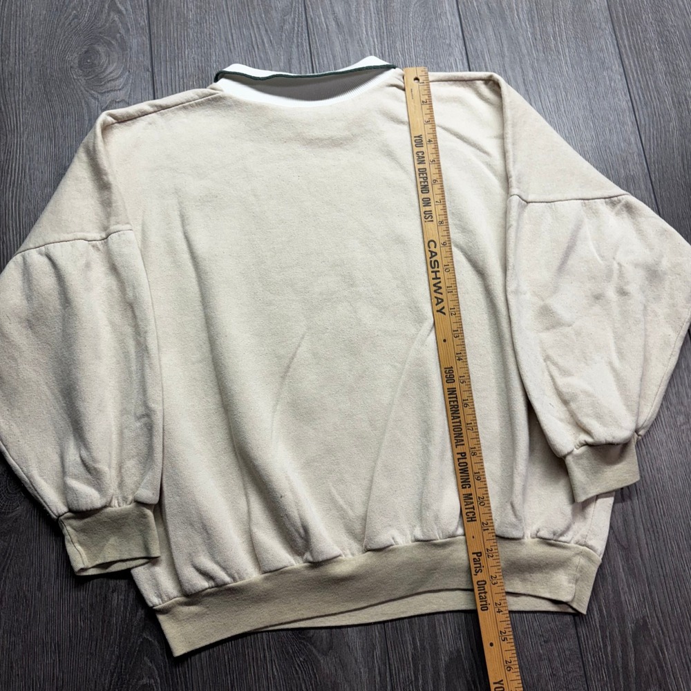 Vintage Kitten Cat Graphic Medium Collared Sweatshirt Beige Preppy Cottagecore - Picture 6 of 8